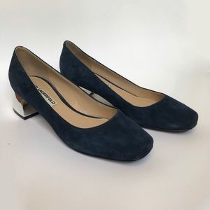 Karl Lagerfeld dark-blue suede, square-toe pumps